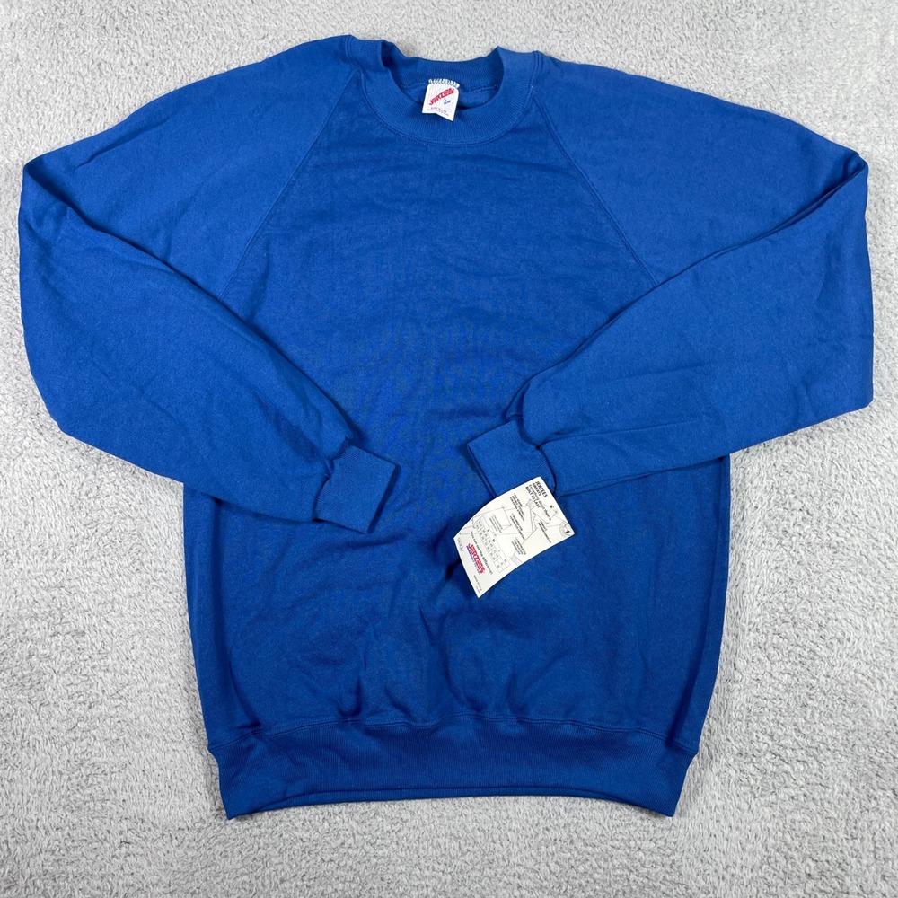 Vintage 80s Jerzees Crewneck Sweatshirt Mens Large Blue Fleece Made In USA NEW